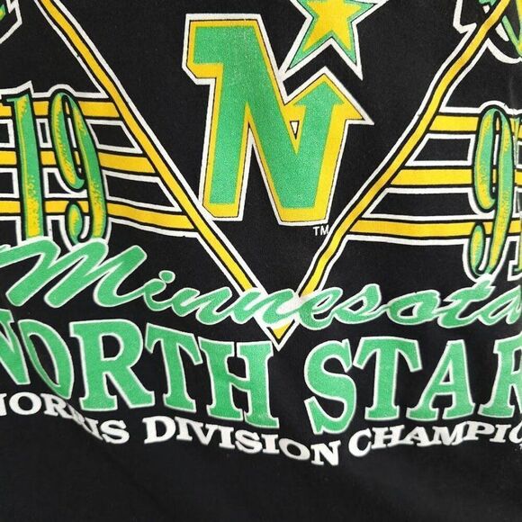 Vintage Minnesota North Stars T Shirt Mens Size Small Black 90s 1991 Made In USA - Picture 3 of 9